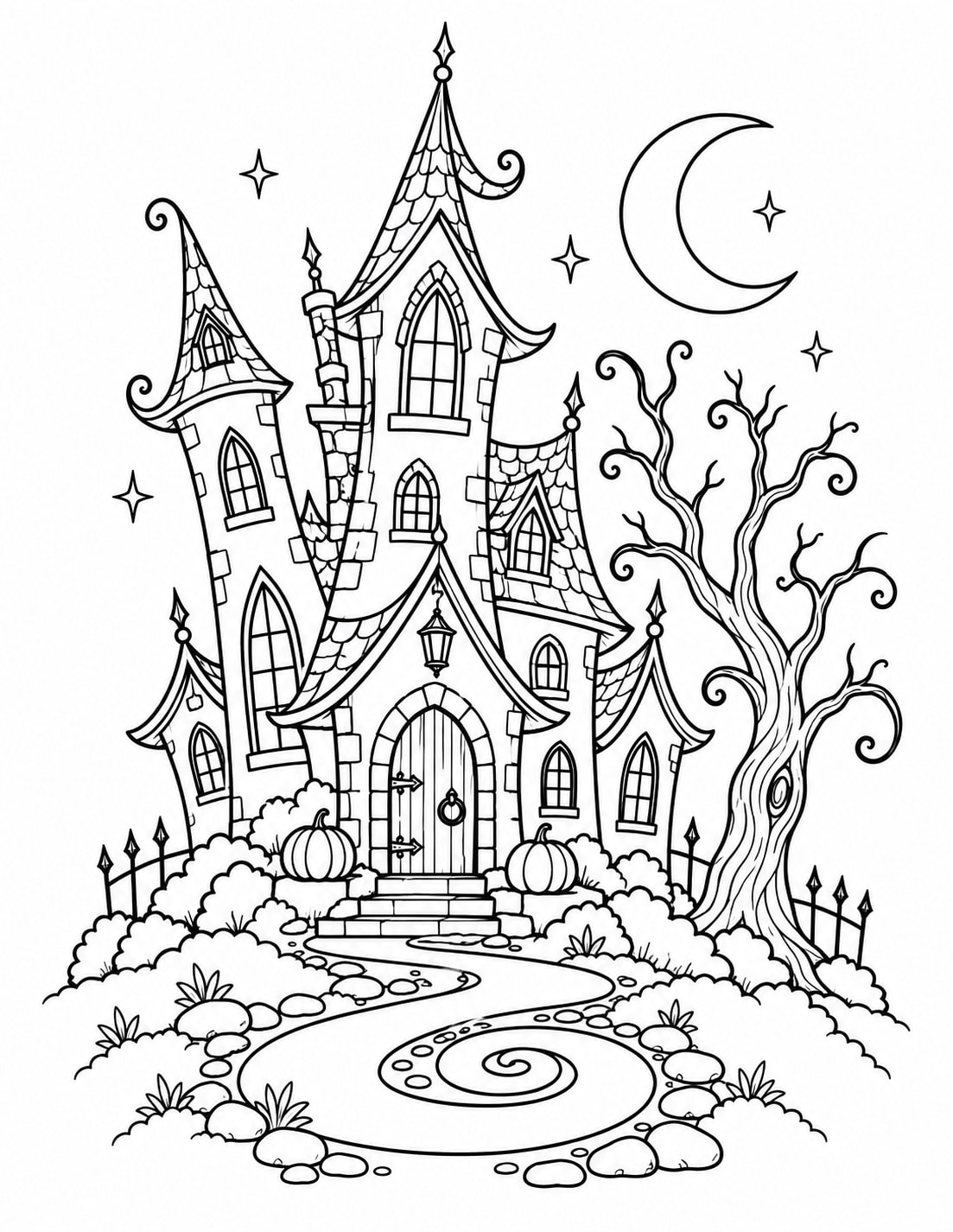 Medium Haunted House Gothic Whimsy coloring page
