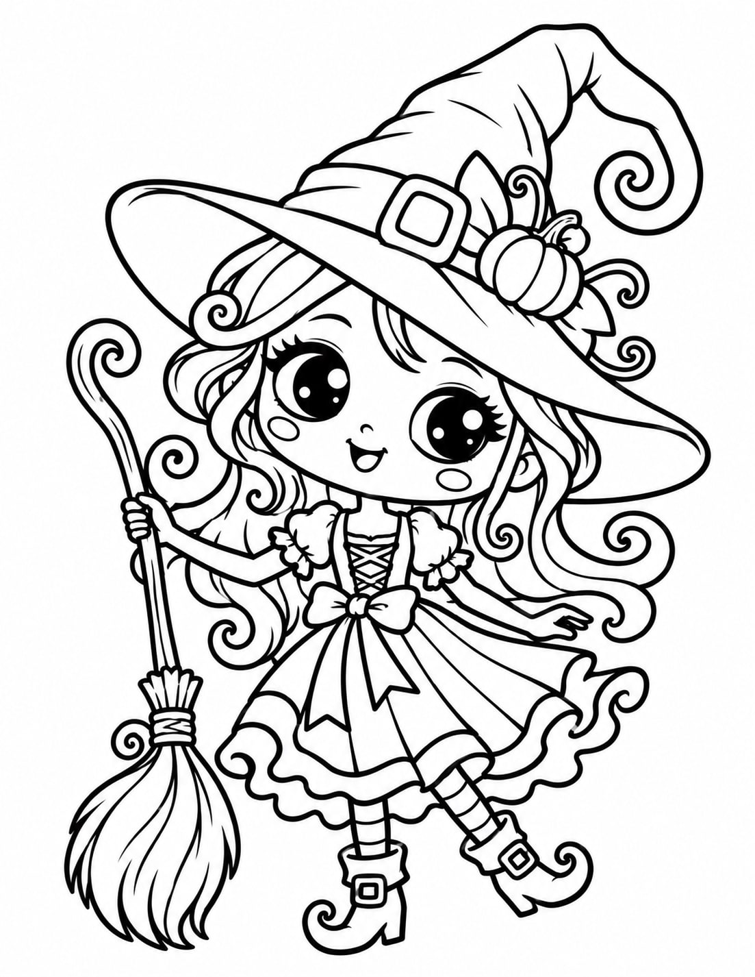 Easy Little Witch Gothic Whimsy coloring page