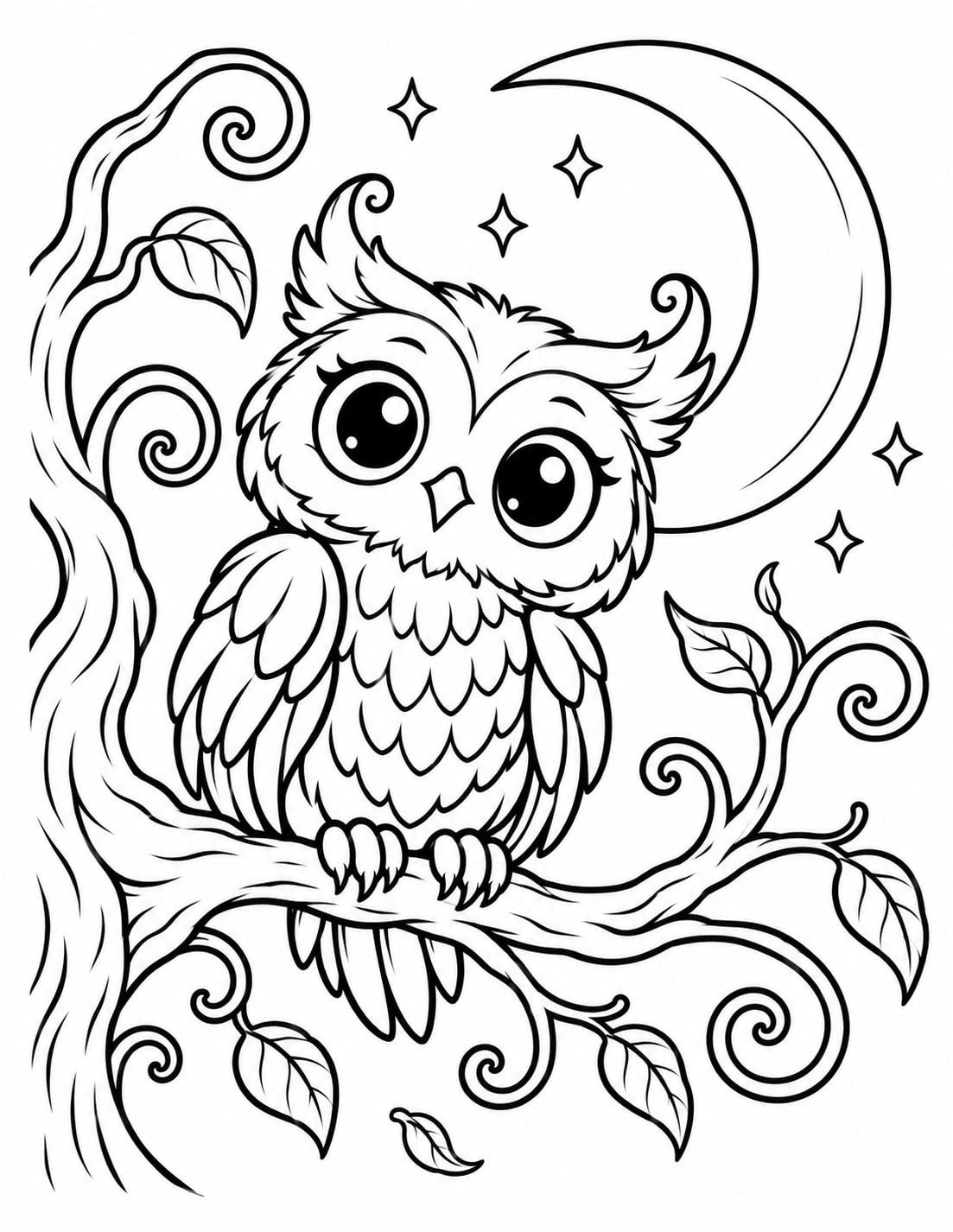 Easy Owl Branch Gothic Whimsy coloring page