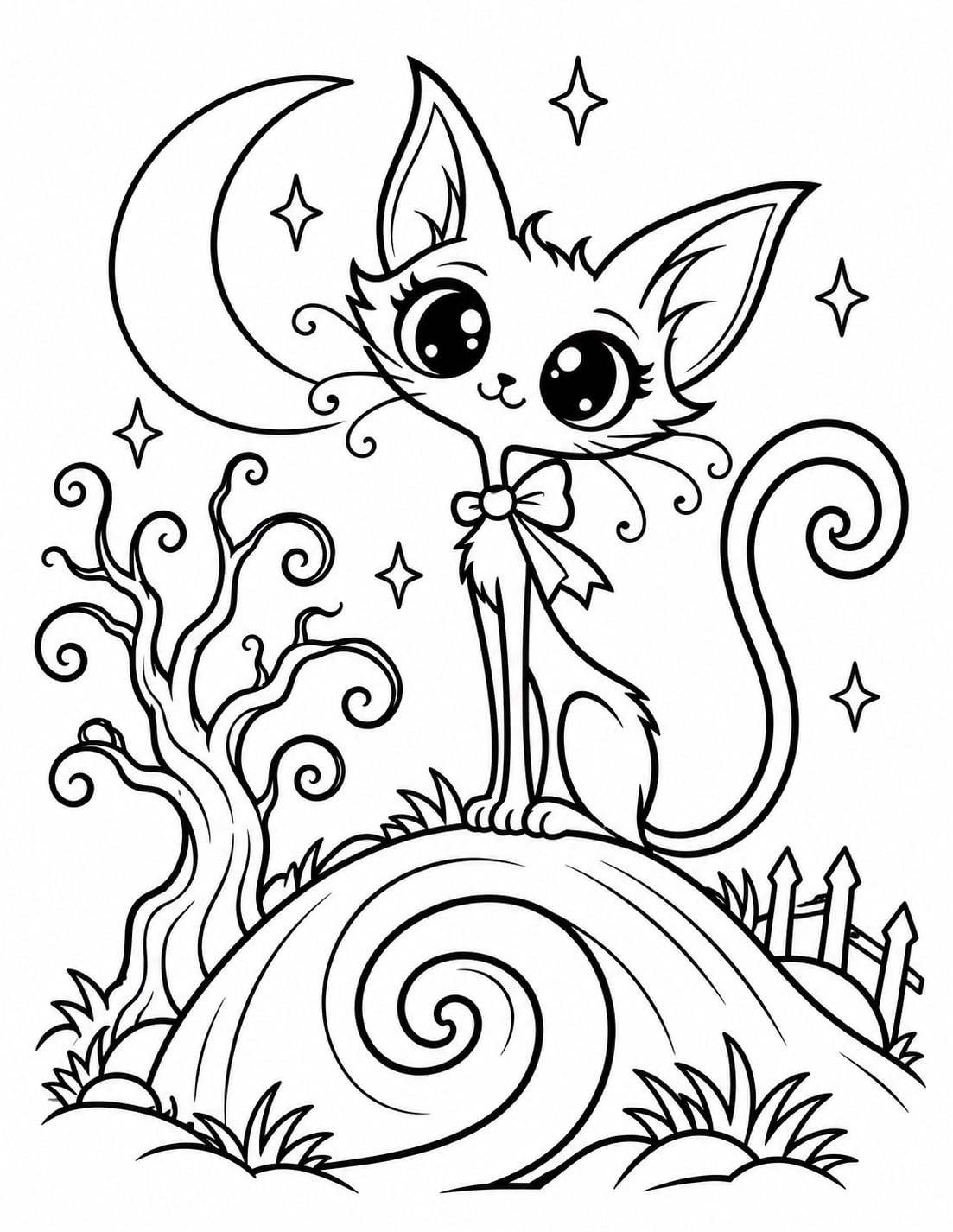 Easy Spindly Cat Gothic Whimsy coloring page