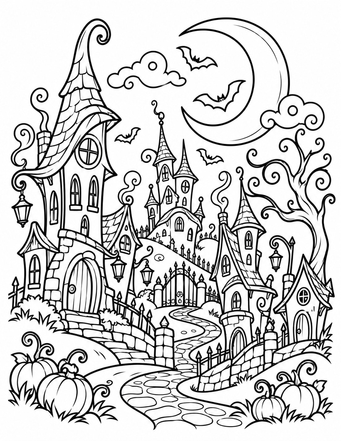 Medium Spooky Town Gothic Whimsy coloring page