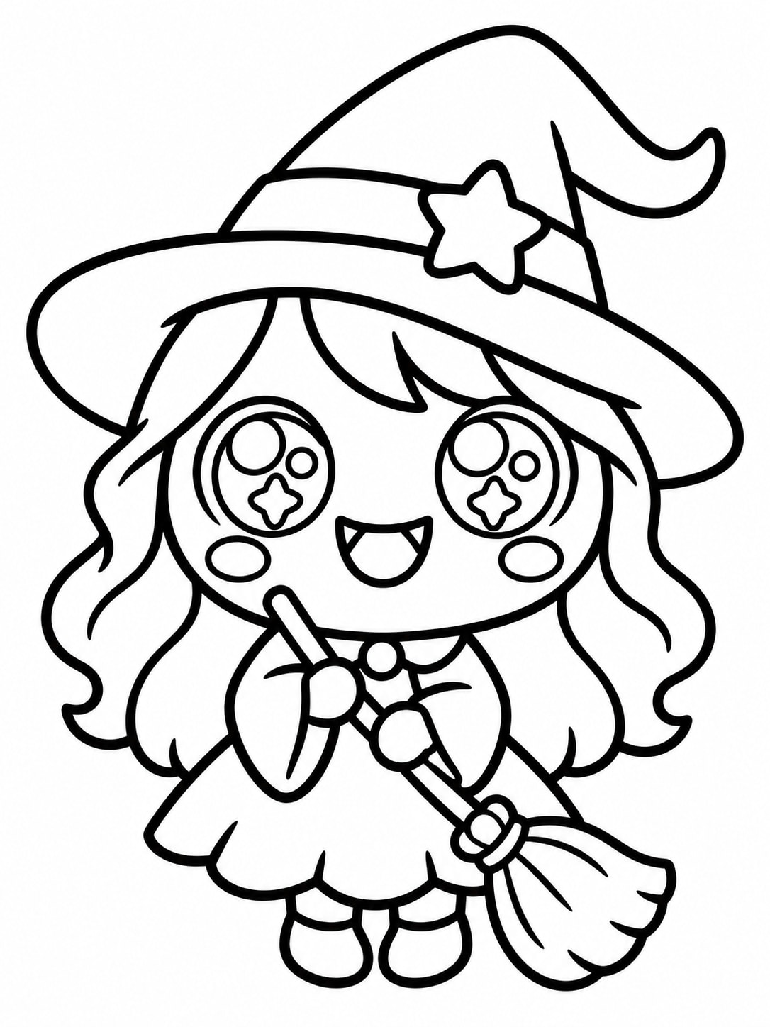 Easy Witch Kawaii coloring page