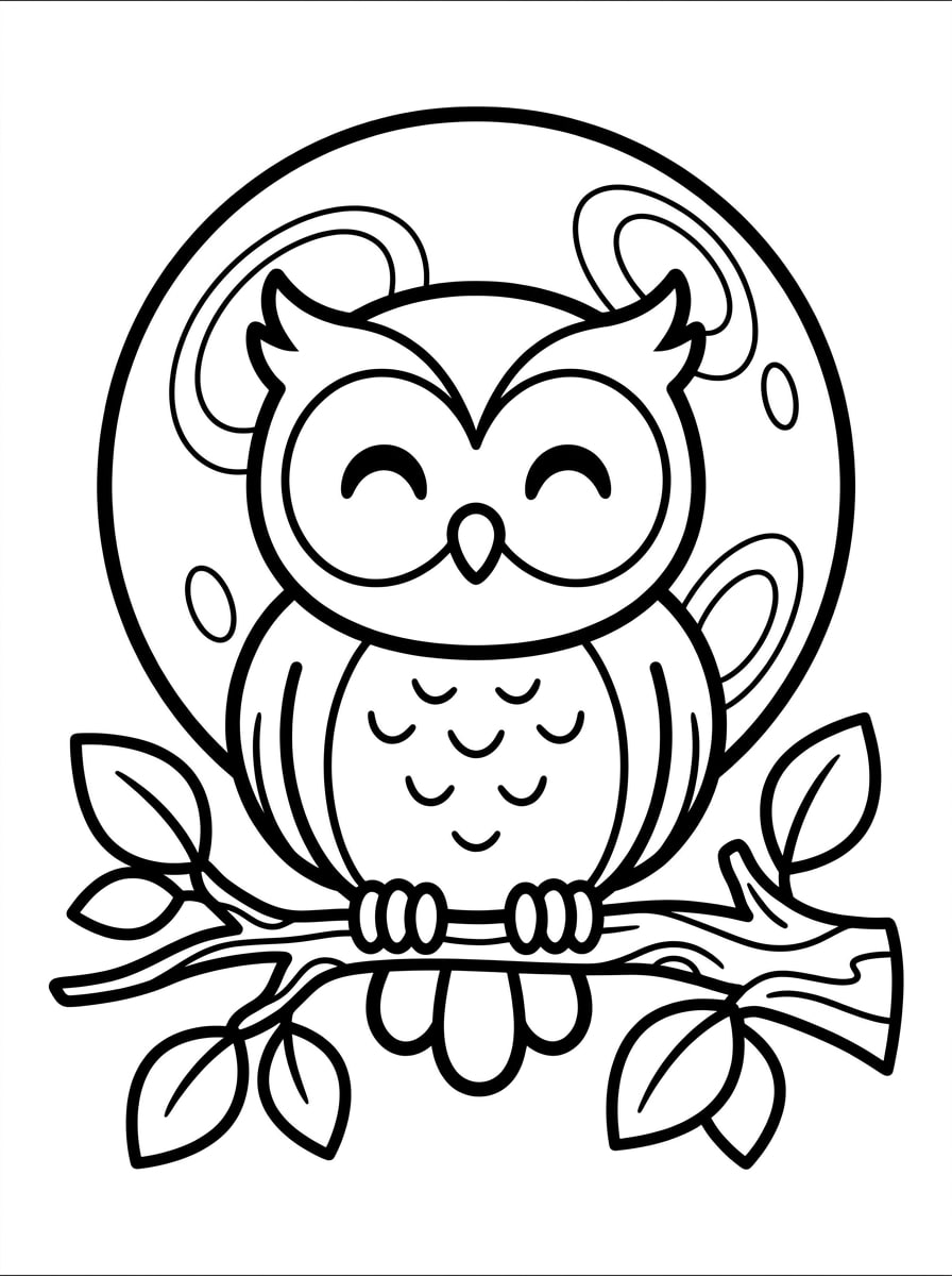 Easy Owl Moon coloring page