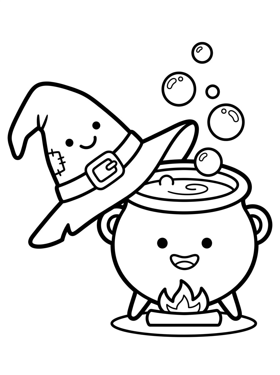 Easy Witch Hat Cauldron coloring page