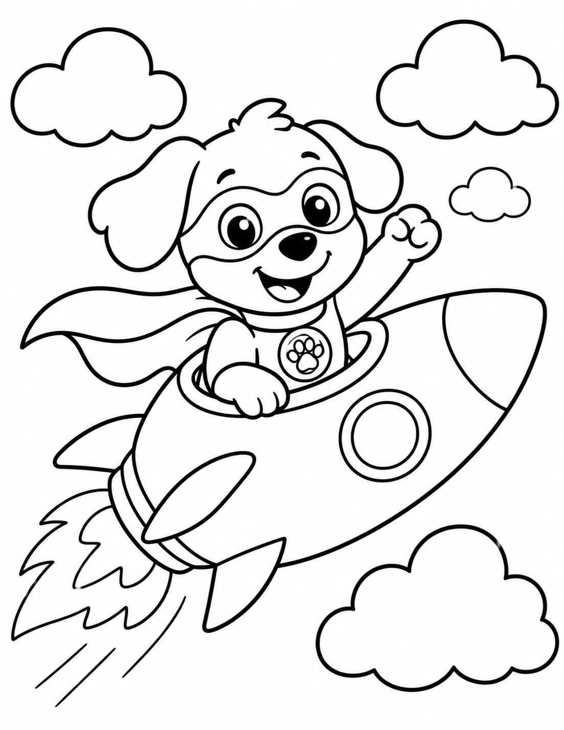 Superheroe Perrito Cohete Vuelo Nubes