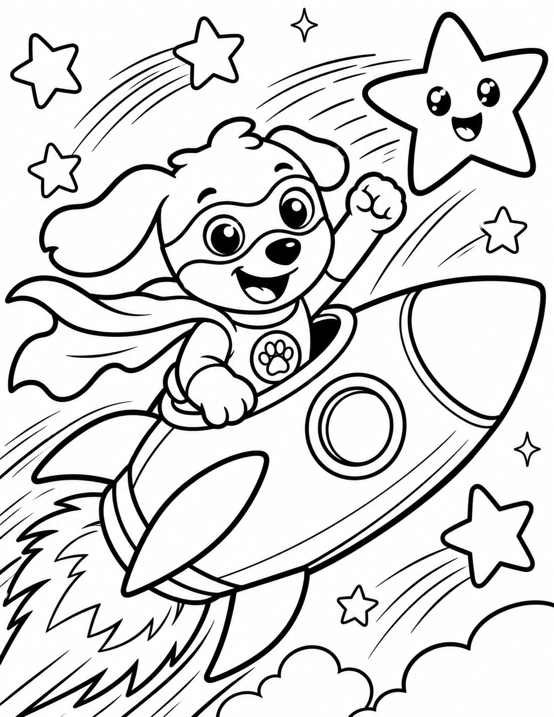 Superheroe Perrito Cohete Persiguiendo Estrellas