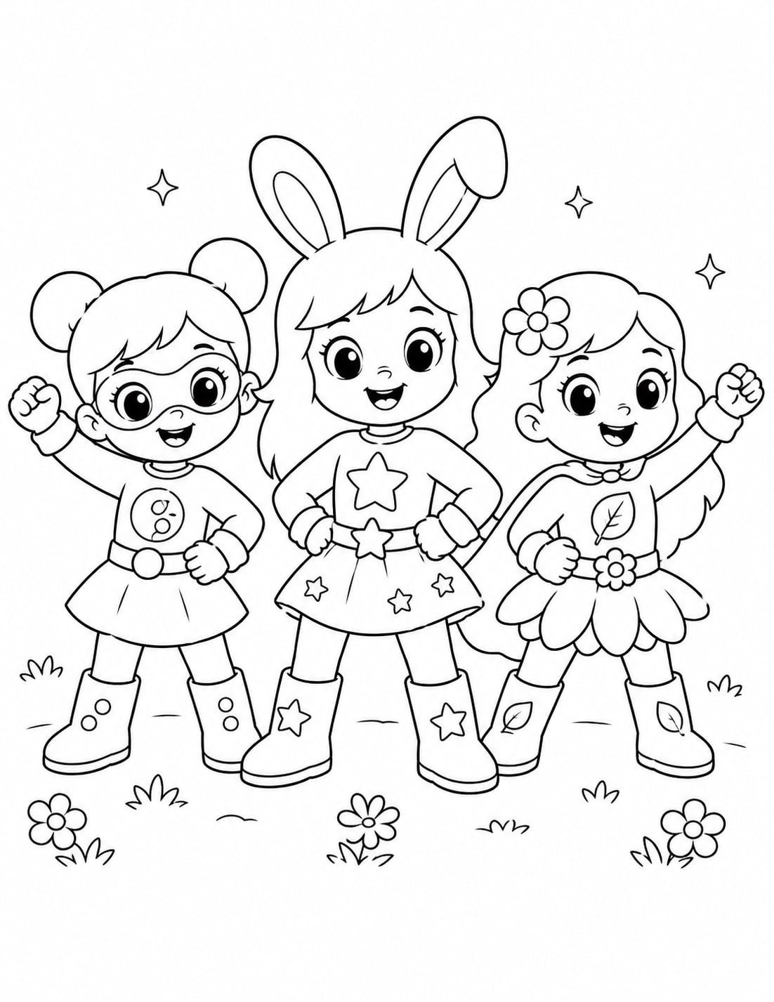 Superheroe Equipo Chica Burbuja Naturaleza Conejito