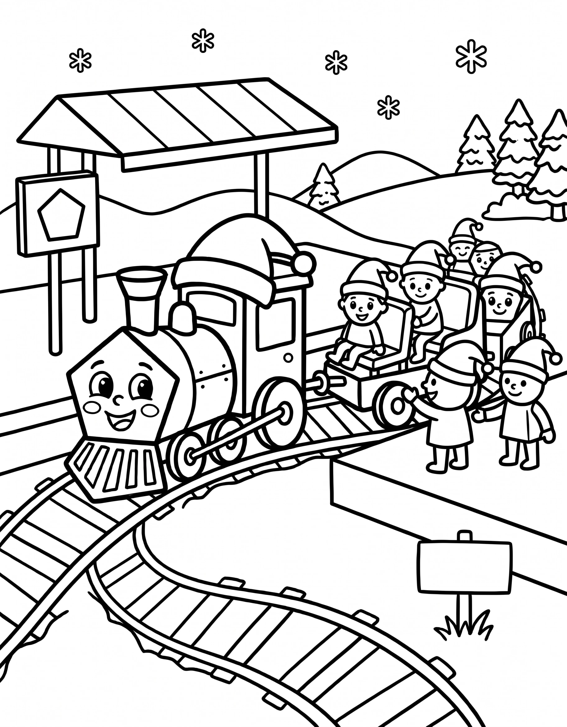 Train Christmas Snow Elves Station