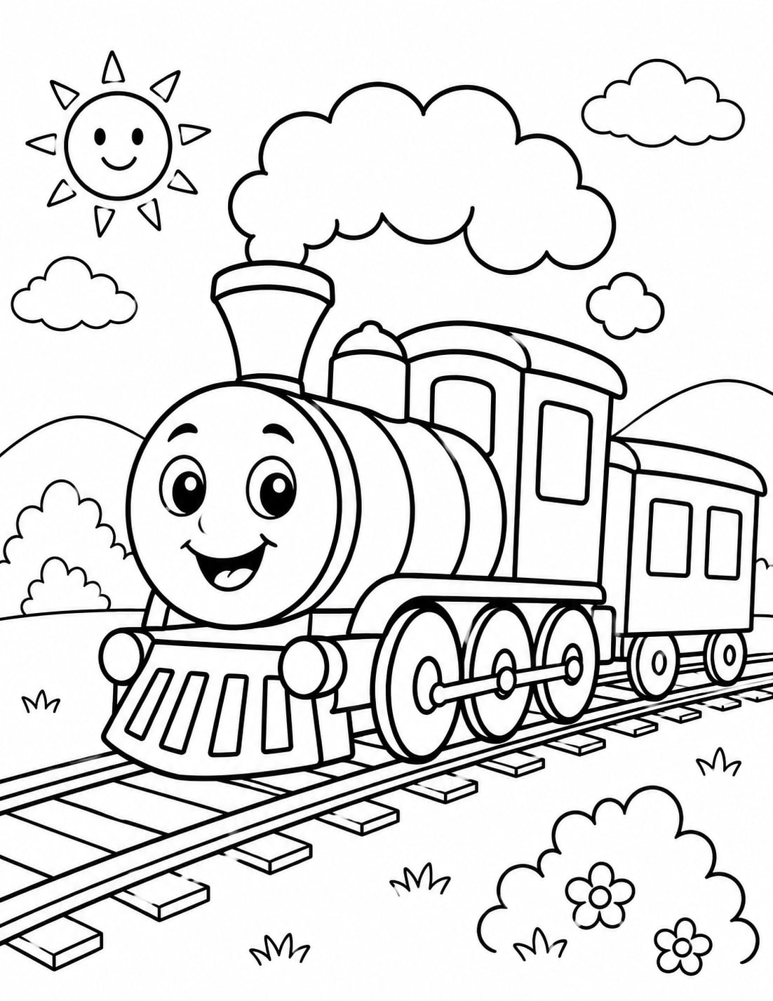 Tren página para colorear