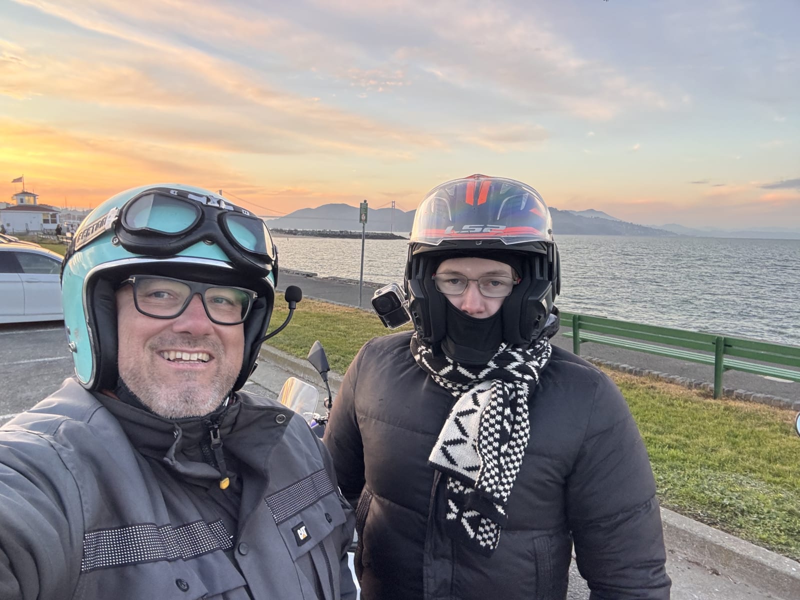 two motorcyclists in helmets