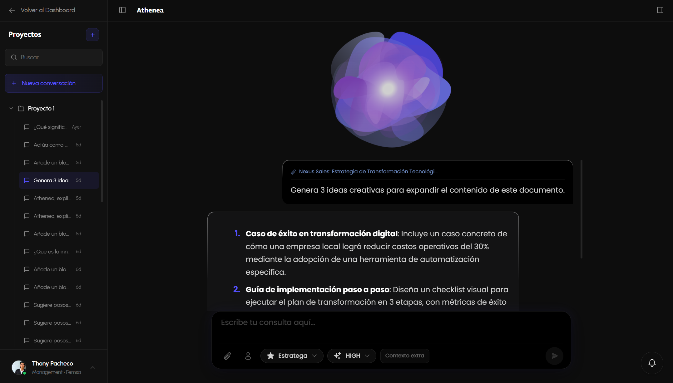 Athenea Co-Estratega Interfaz