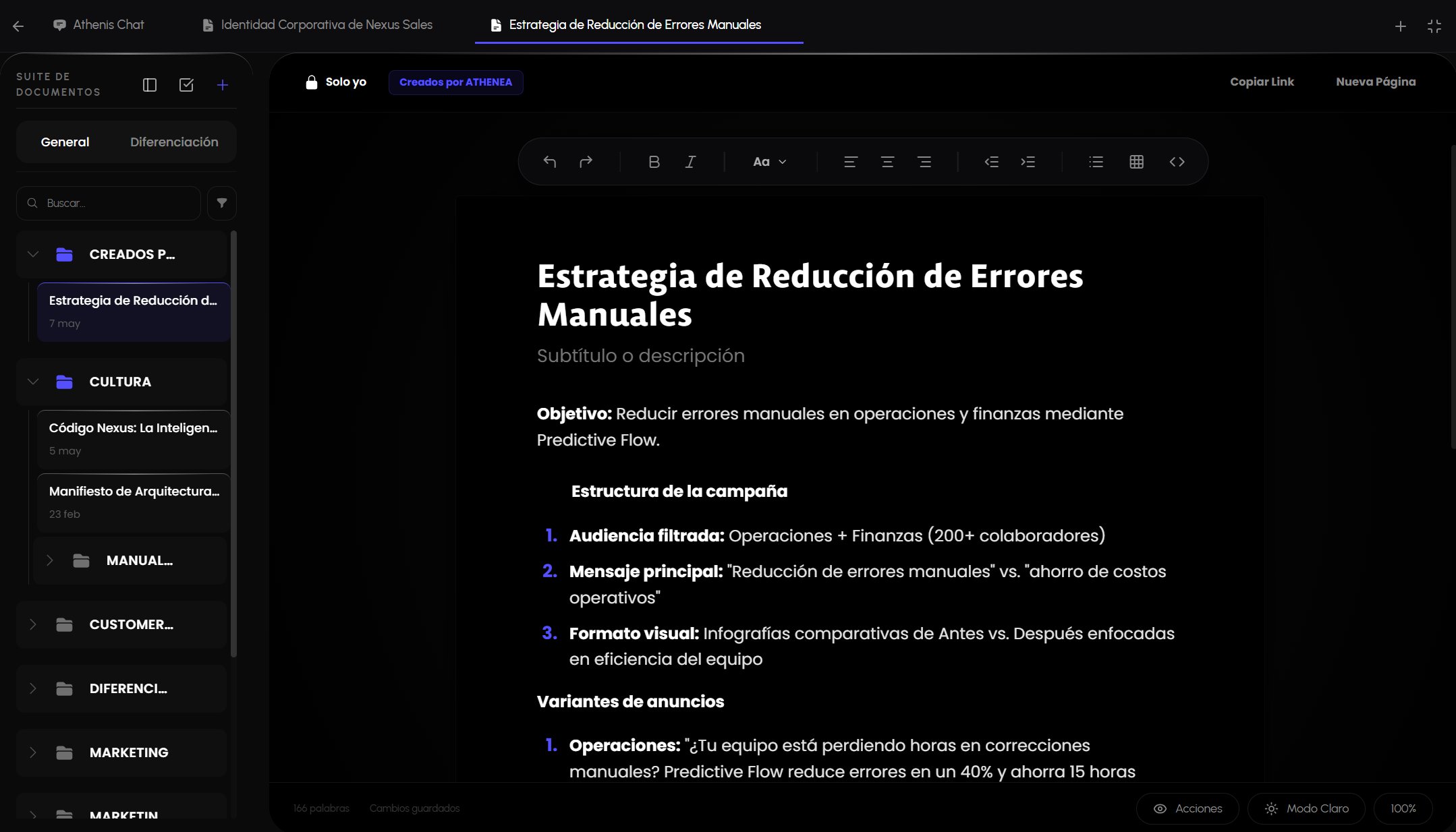 Interfaz de Athenis Docs: Workspace de Inteligencia Documental y Memoria Organizacional