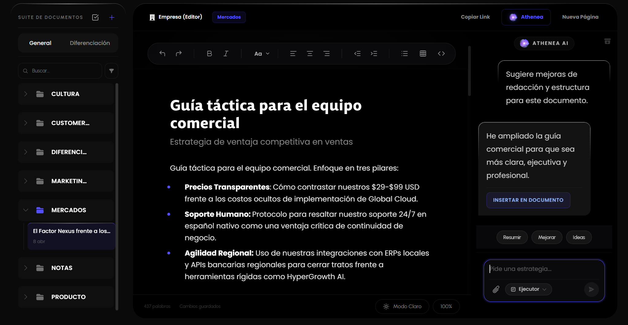 Plan de acción y guía táctica generada automáticamente por Athenis AI
