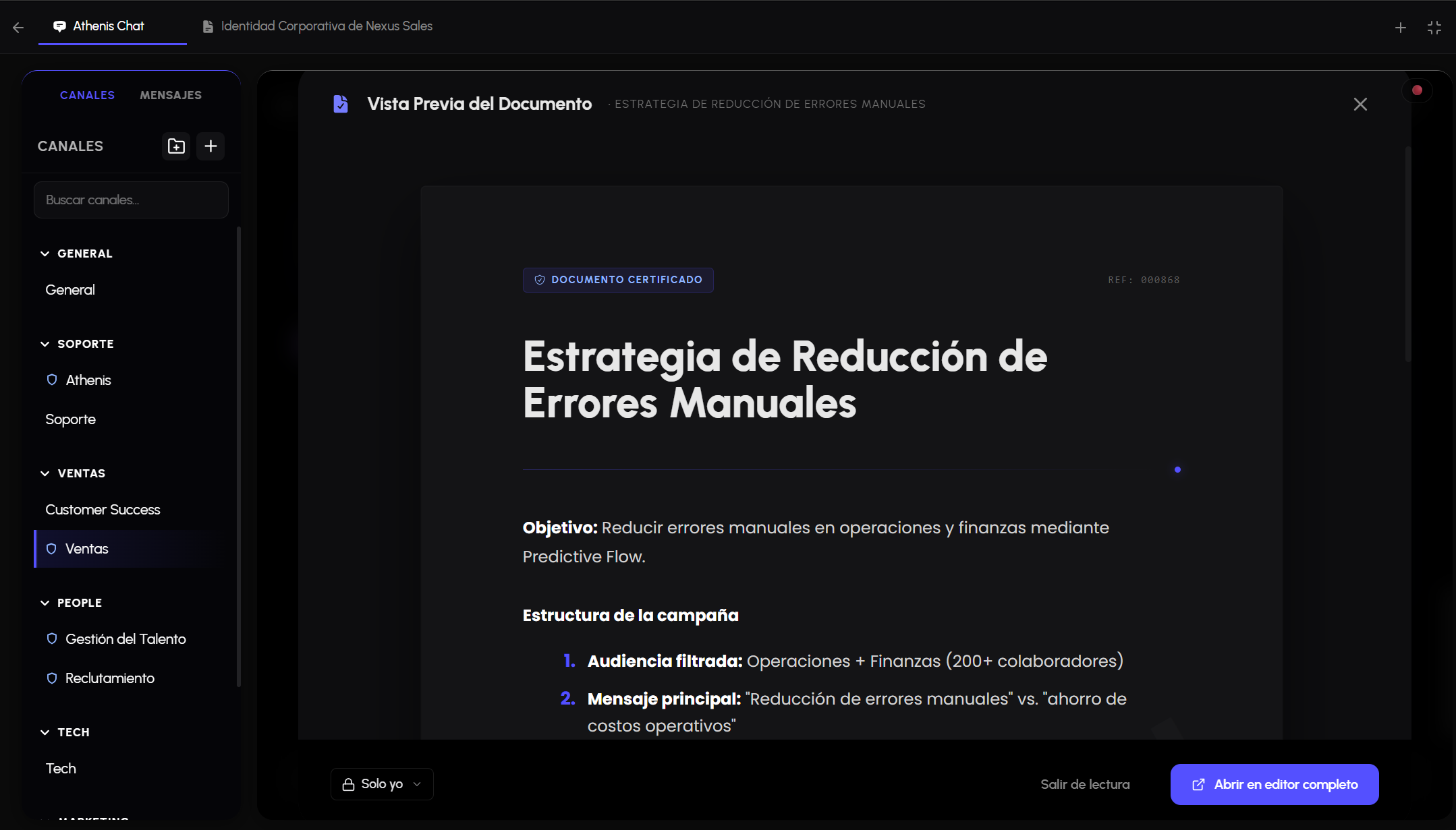 Previsualización instantánea de documentos en la Suite de Athenis AI