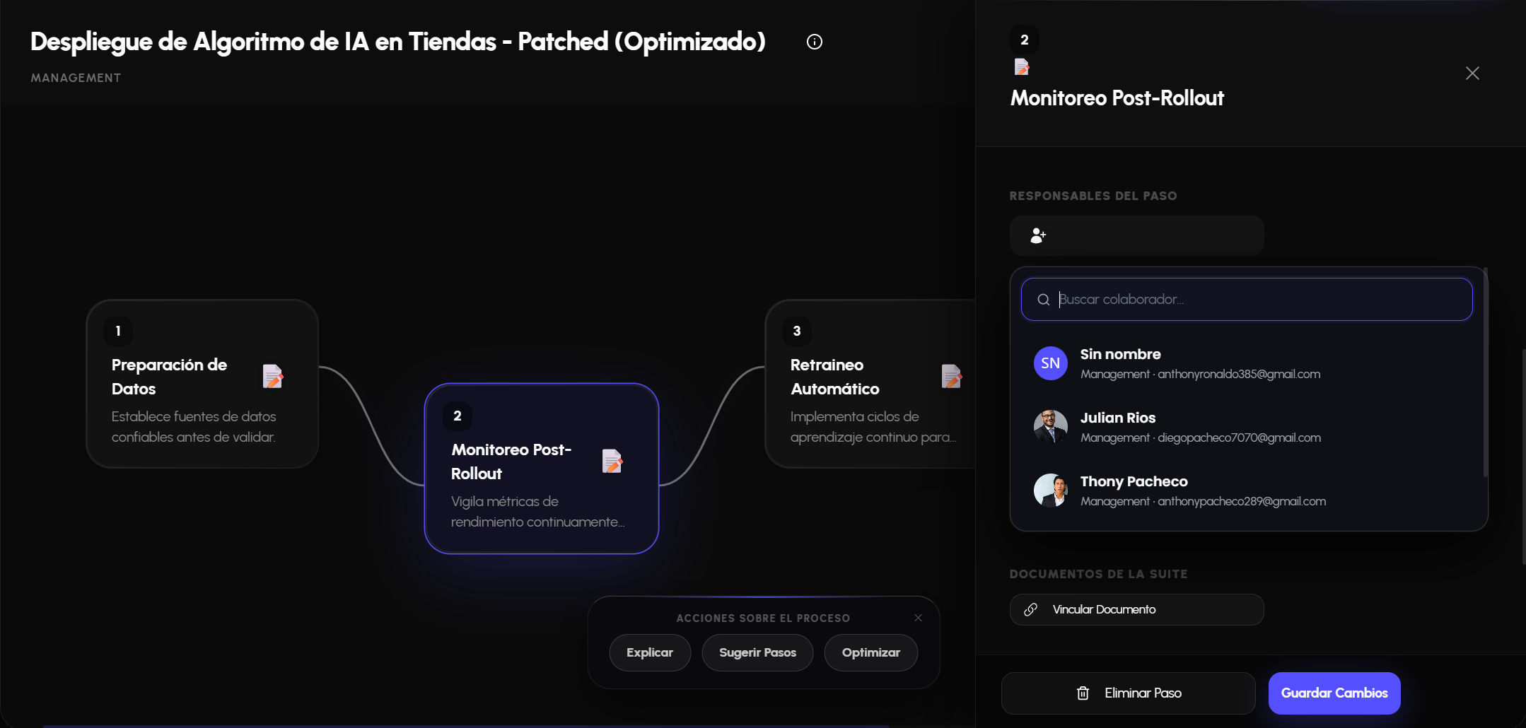 Asignación de responsables en Athenis Procesos