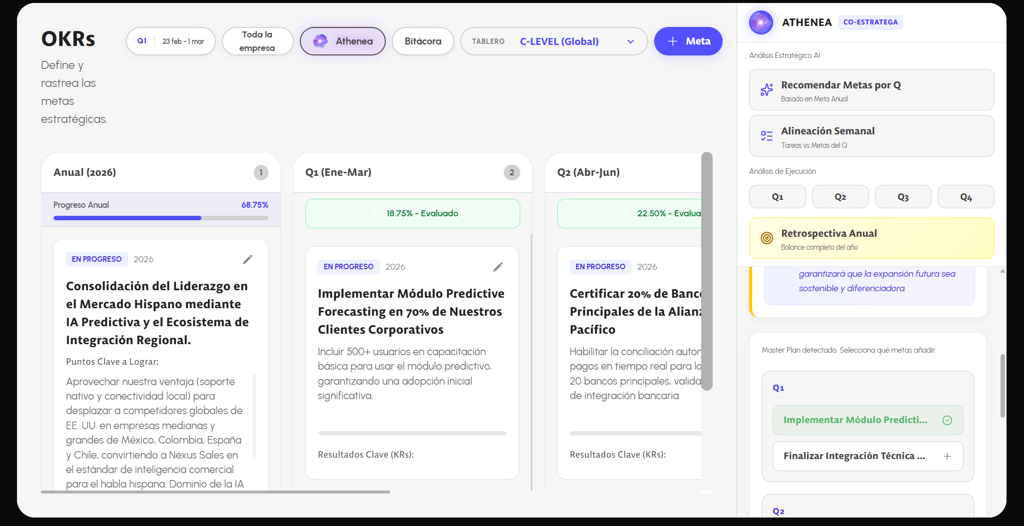 Recomendación inteligente de metas y objetivos por cuatrimestre sugeridos por ATHENEA AI