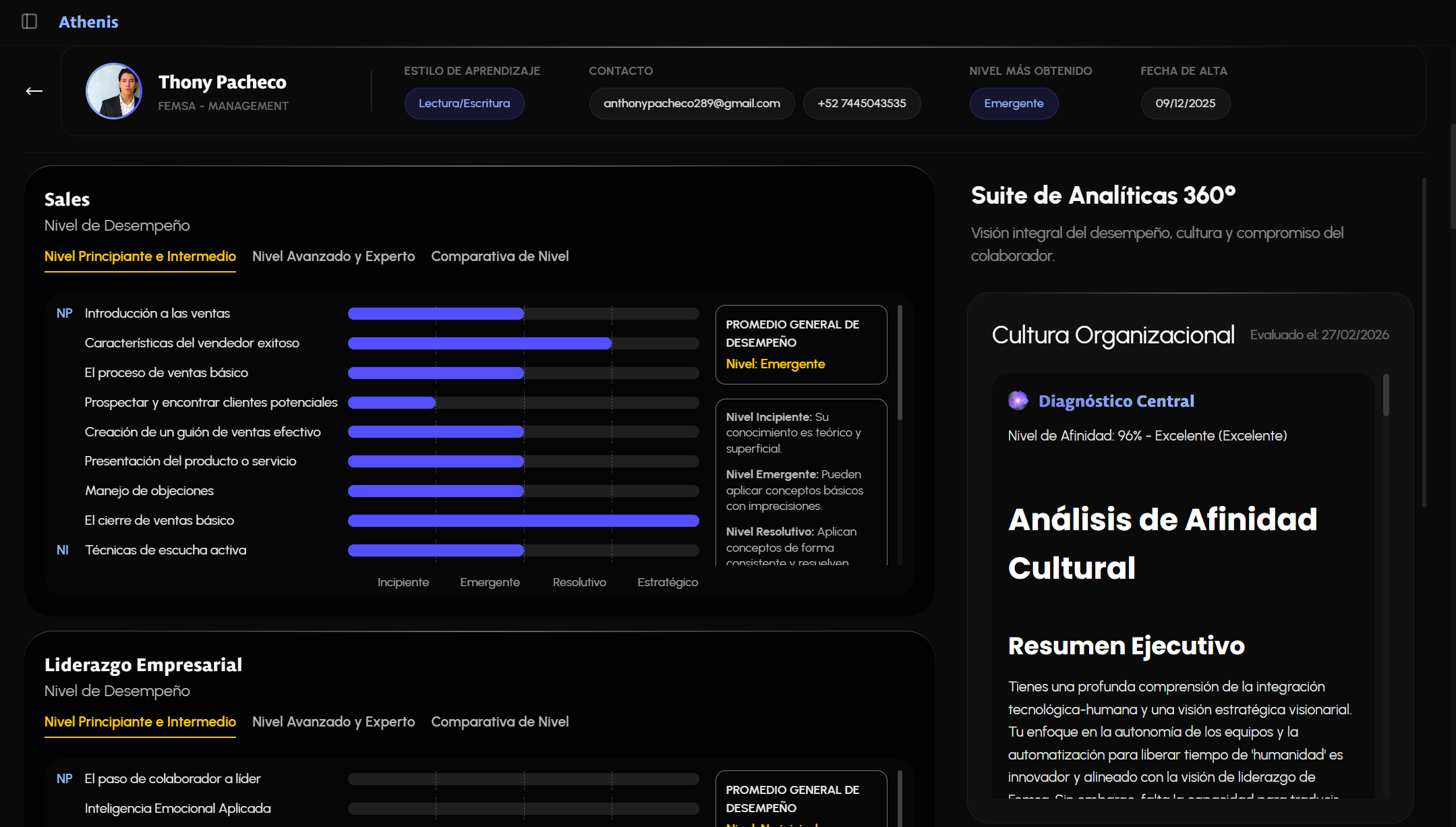 Interfaz de Athenis Analytics: Dashboard General de Decisiones Estratégicas