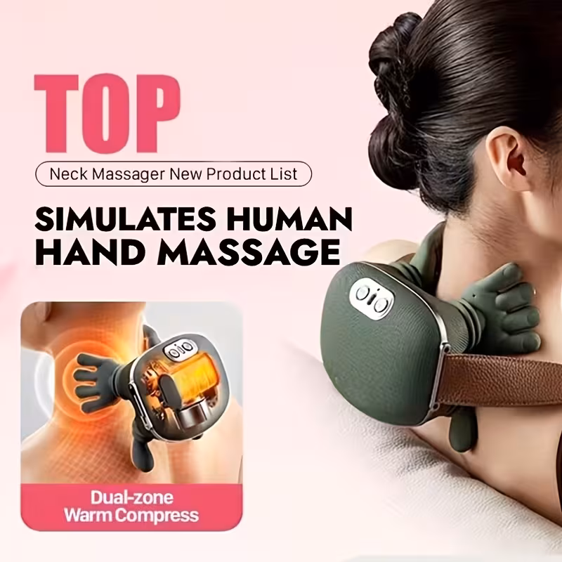 6D Human-hand-like Massage Shoulder Wrap, with Heat and Deep Kneading for Shoulders, Neck, Back, Waist, and Legs. USB Rechargeable and Portable