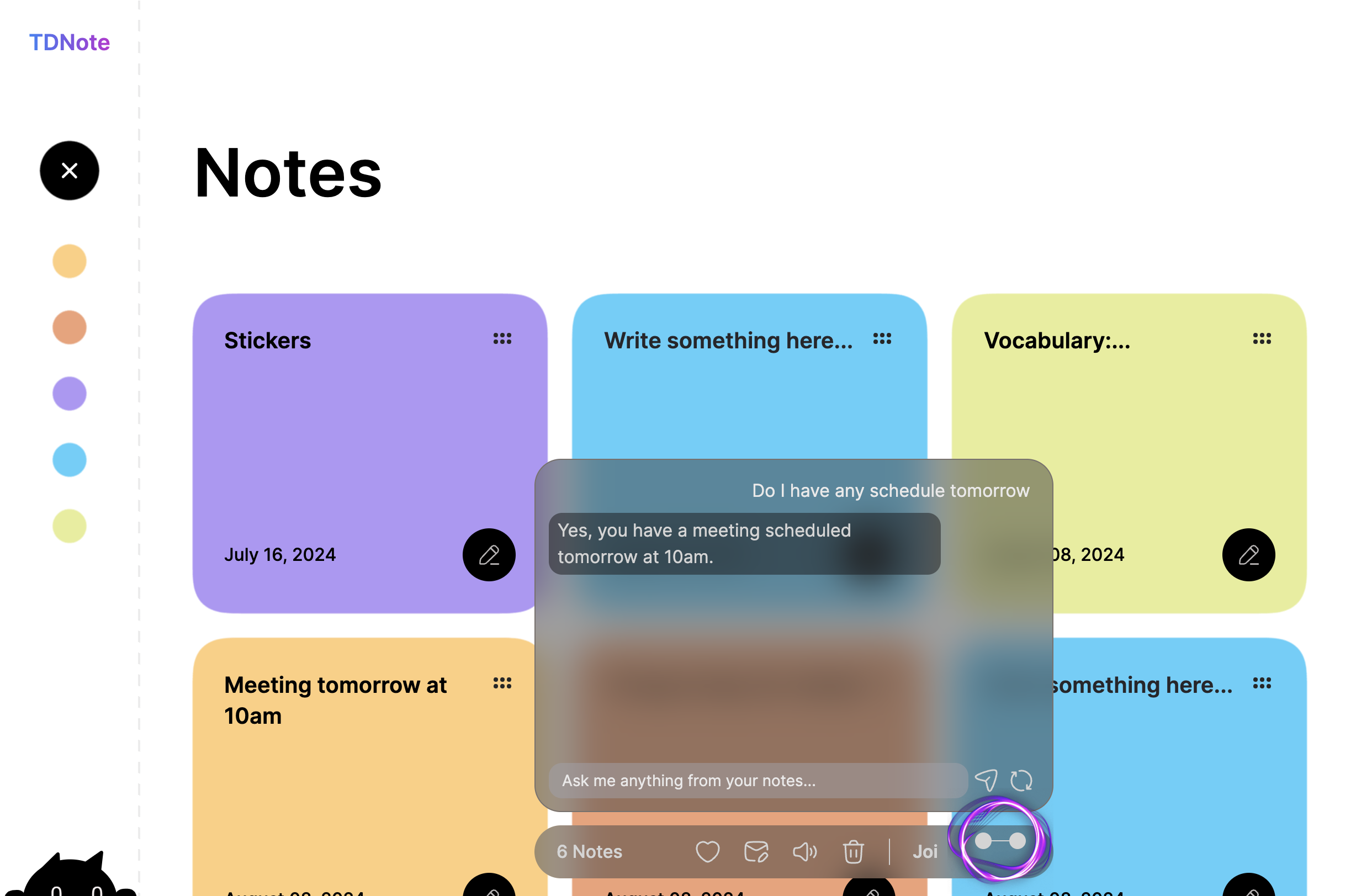 Joi AI assistant in TDNote