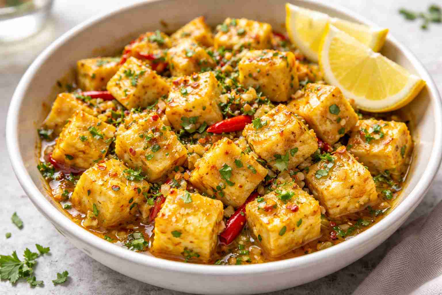 PANEER IN LEMON GARLIC SAUCE
