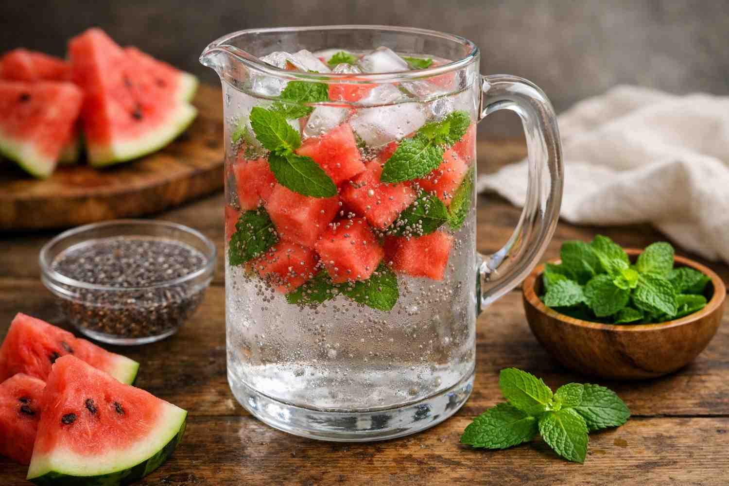WATERMELON AND MINT LEAVES INFUSED WATER