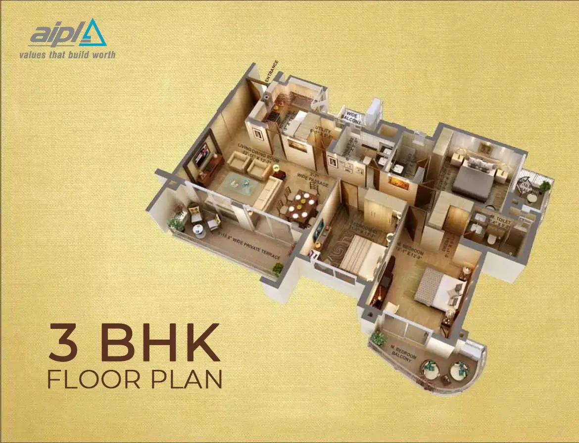 AIPL Lake City 3 BHK Floor Plan Sector 103 Gurugram