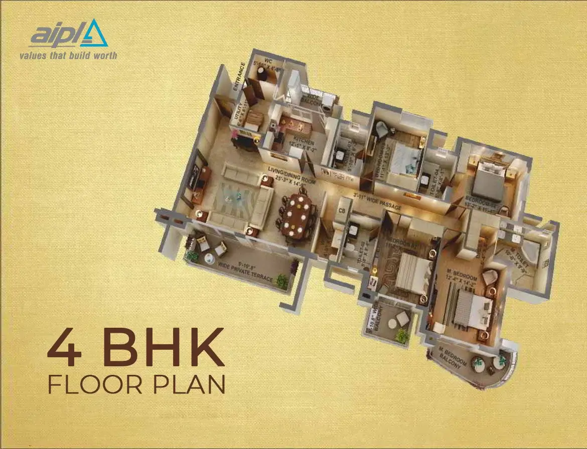 AIPL Lake City 4 BHK Floor Plan Dwarka Expressway Gurugram