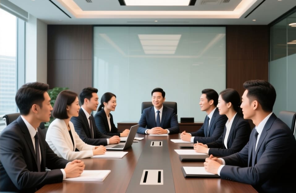 Business professionals using Mandarin in a meeting