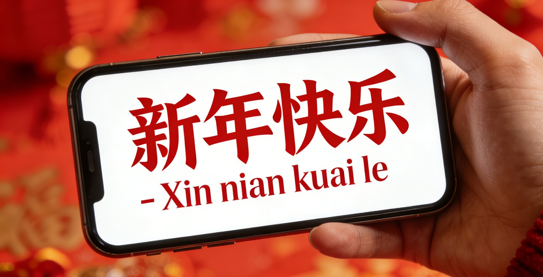 phone screen showing Chinese New Year greeting messages