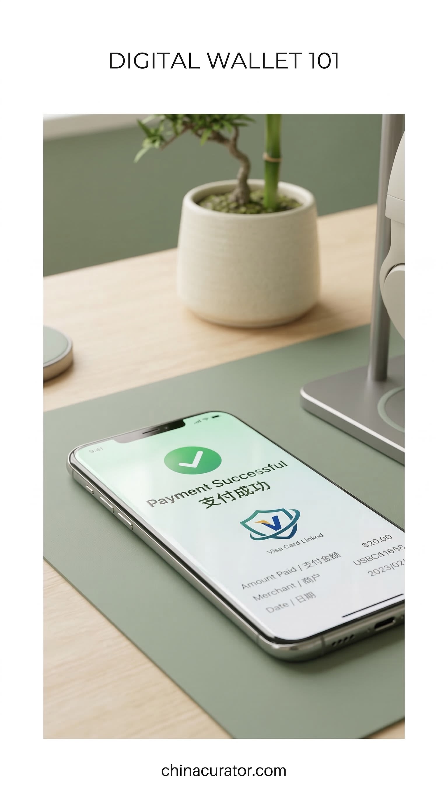 A close-up of a smartphone screen showing the successful binding of an international credit card to a Chinese digital wallet app