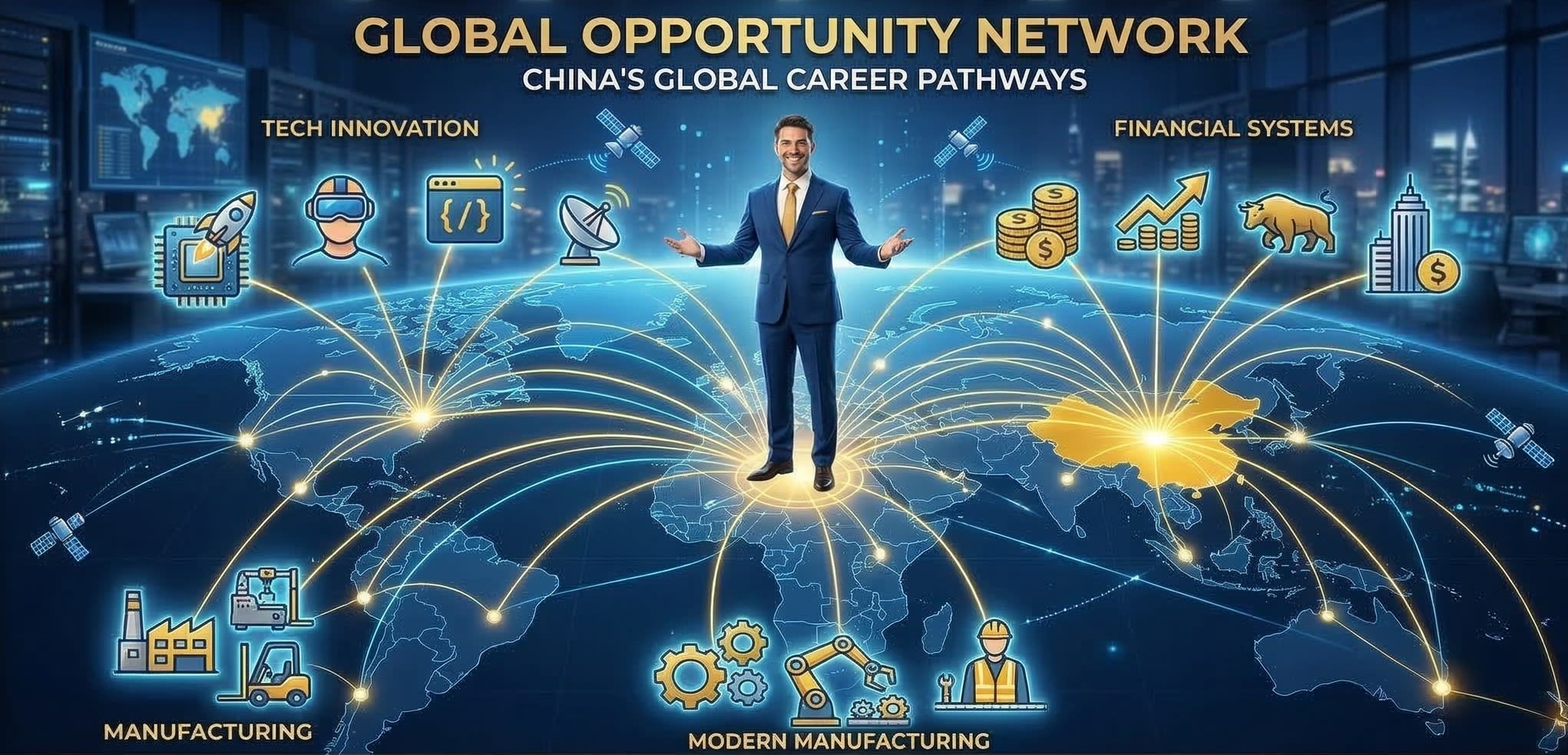 Global business meeting with Chinese and international professionals shaking hands, modern office background, diverse group, professional attire