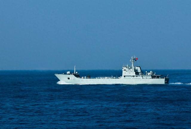 Naval ships in formation during East China Sea military exercise