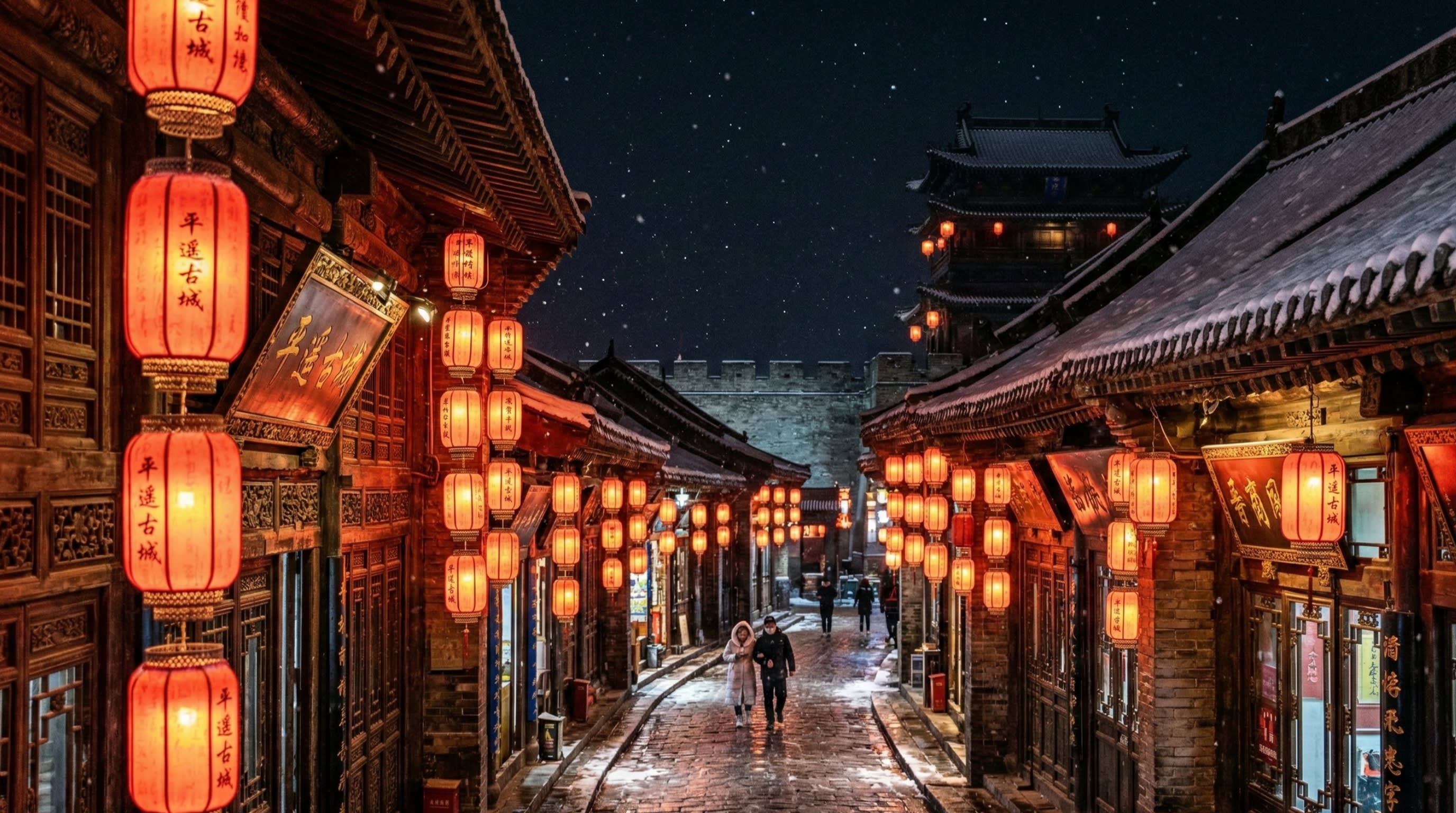 Pingyao Red Lanterns at Night