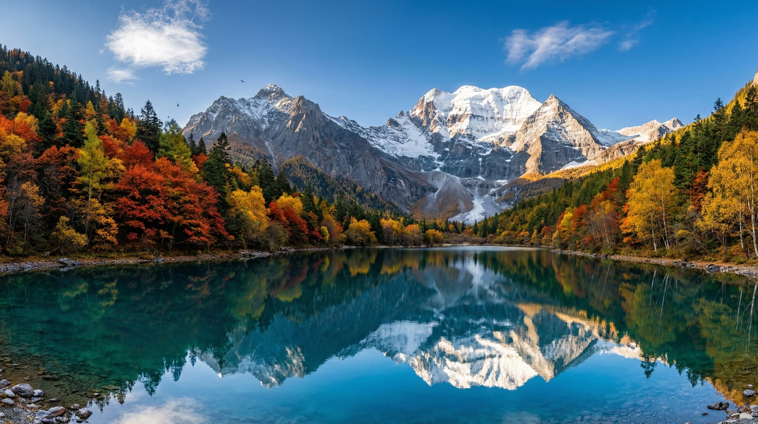 Hero Image - A stunning reflection of multi-colored autumn trees in a crystal clear mountain lake