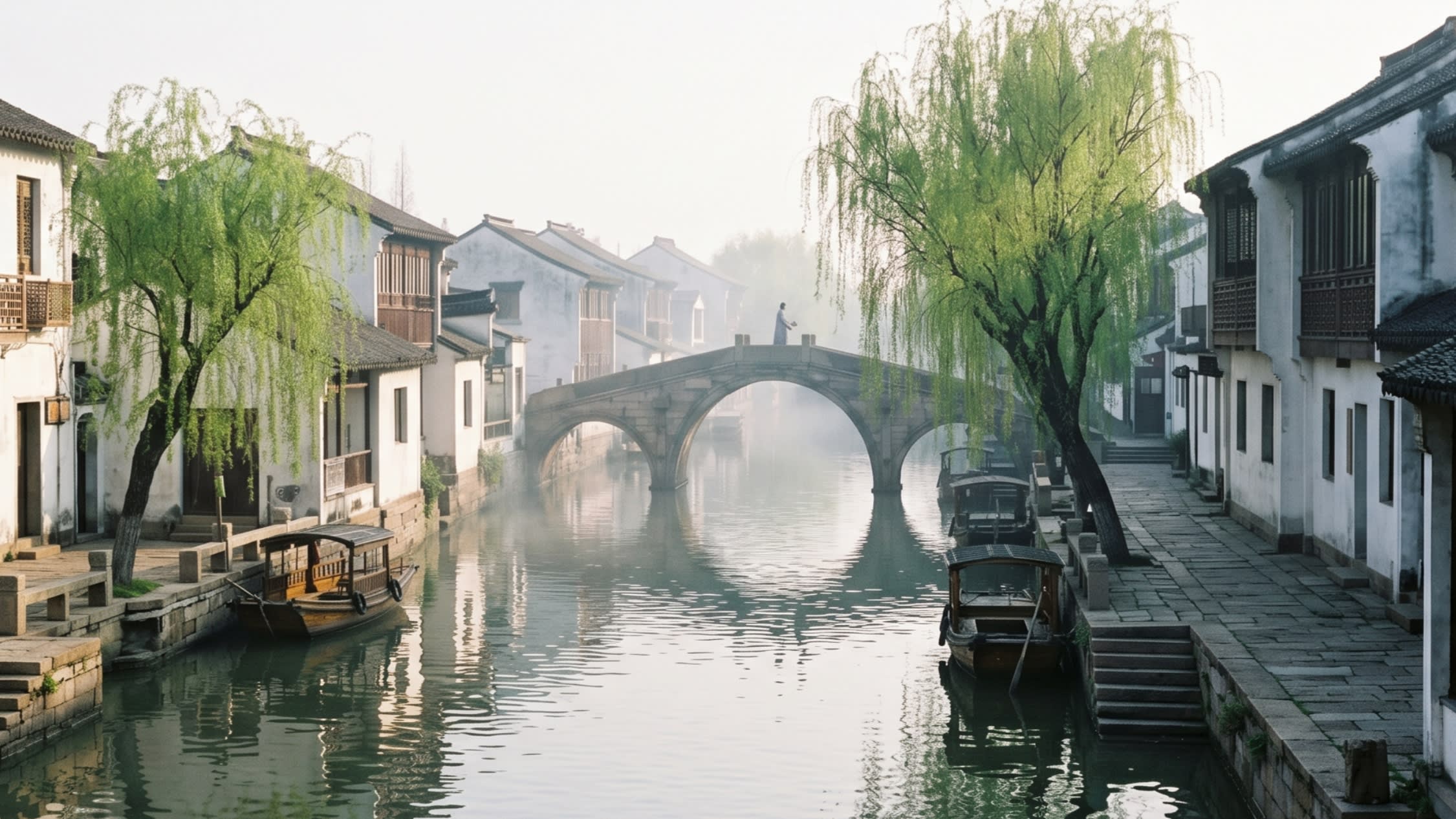 Image 1 - Morning light hitting the stone bridges of Zhujiajiao