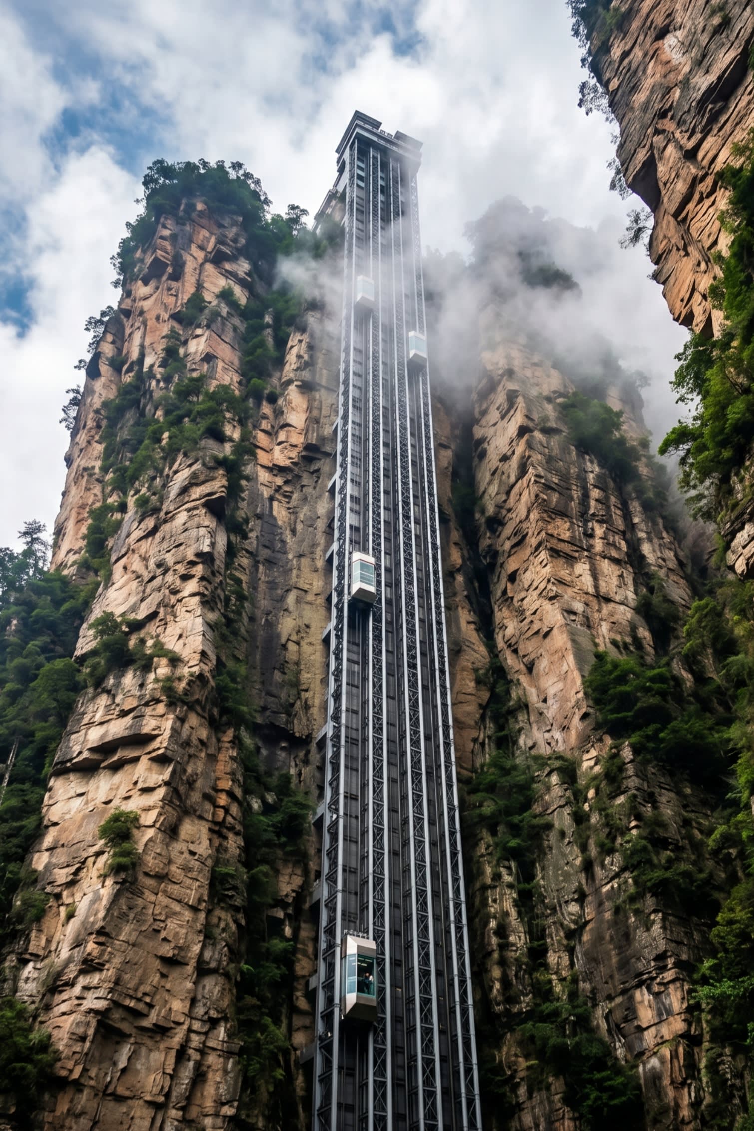 Image 1 - The futuristic Bailong Elevator built into a sandstone cliff