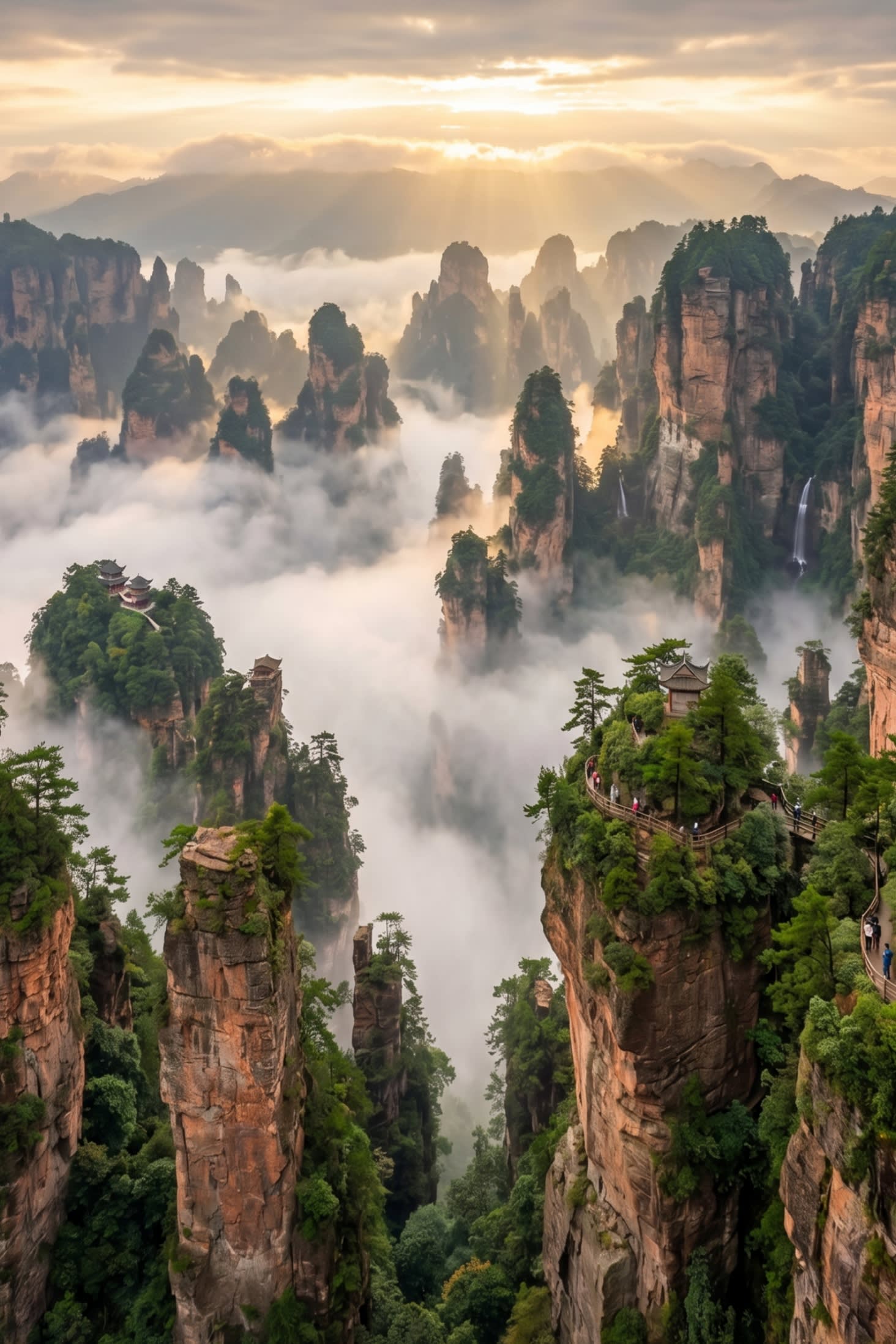 Hero Image - The breathtaking Hallelujah Mountains of Zhangjiajie rising from the mist