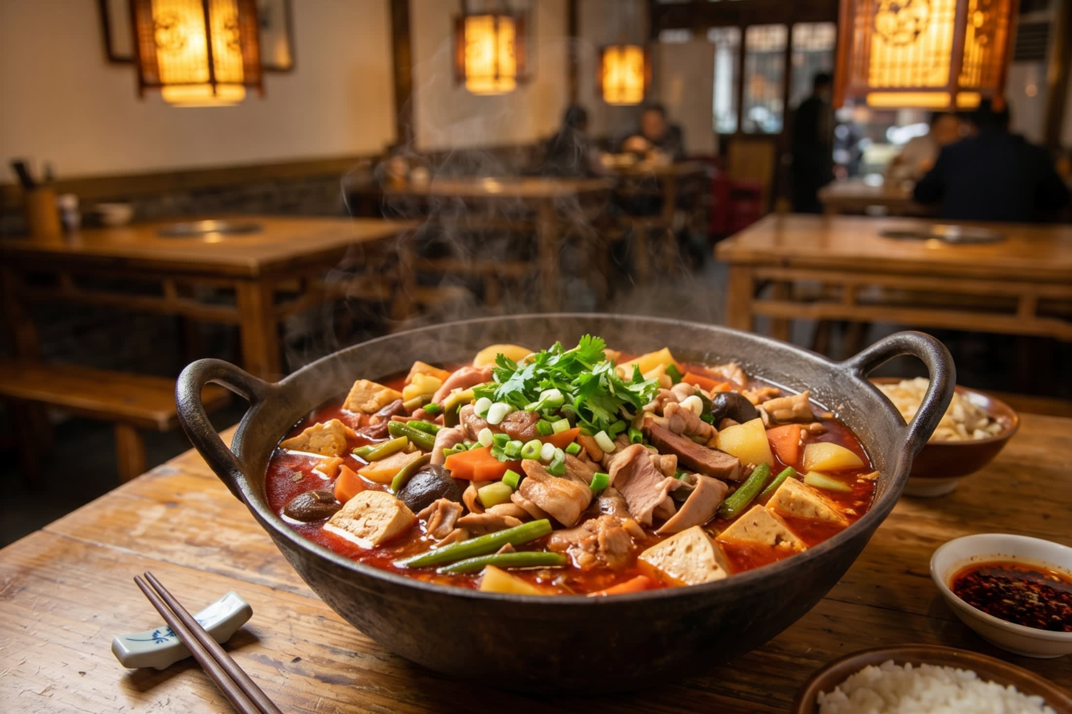 Image 4 - A steaming traditional Tujia Sanxiaguo in an iron pot