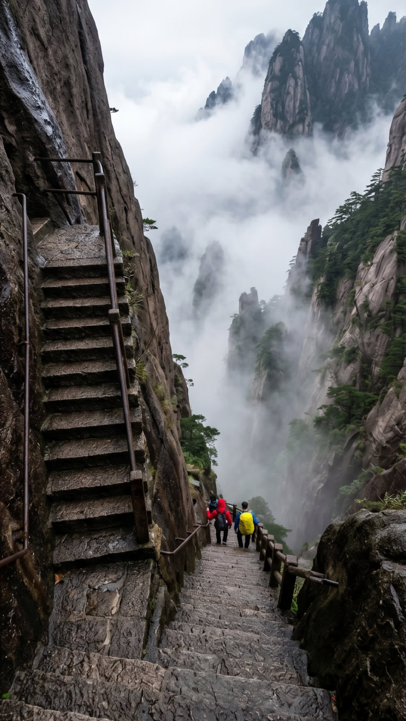 Image 1 - The steep, narrow stone steps of Huangshan carved into the granite