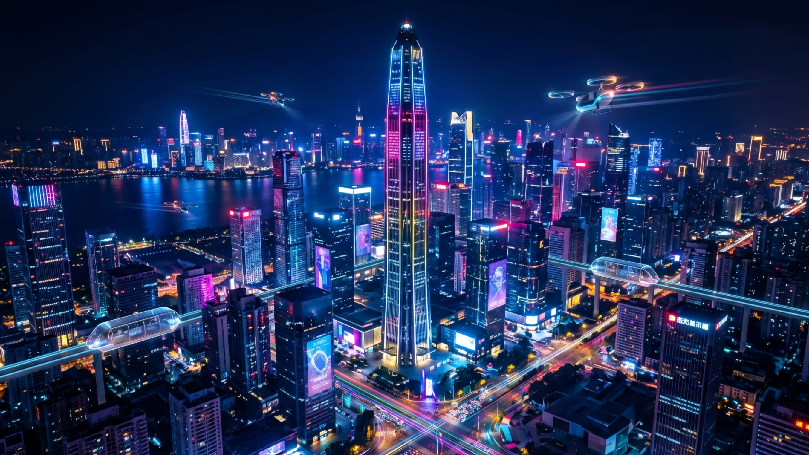 Hero Image - The futuristic neon skyline of Shenzhen's tech district