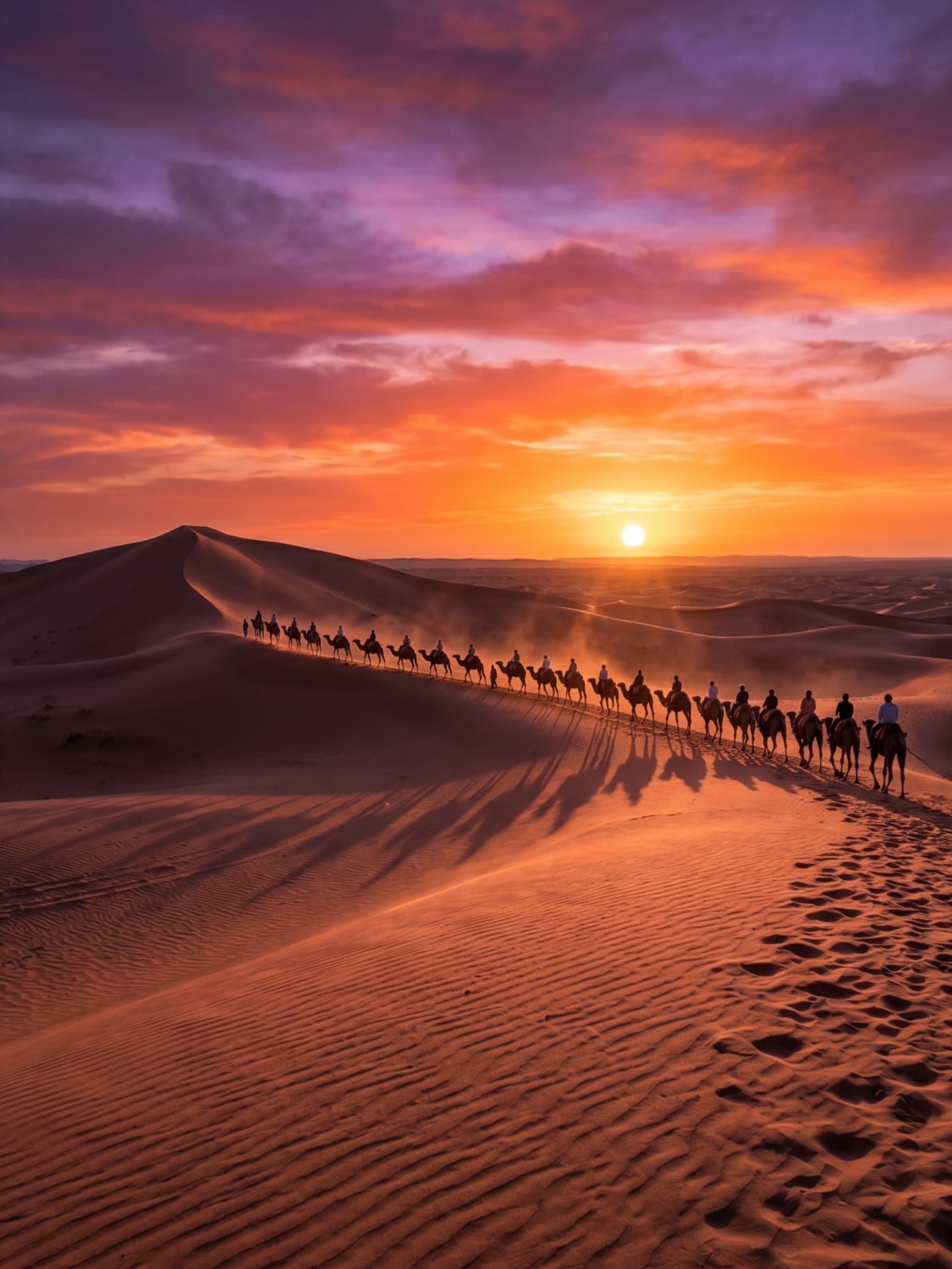 Image 3 - A majestic camel caravan crossing the sand dunes under a Silk Road sunset