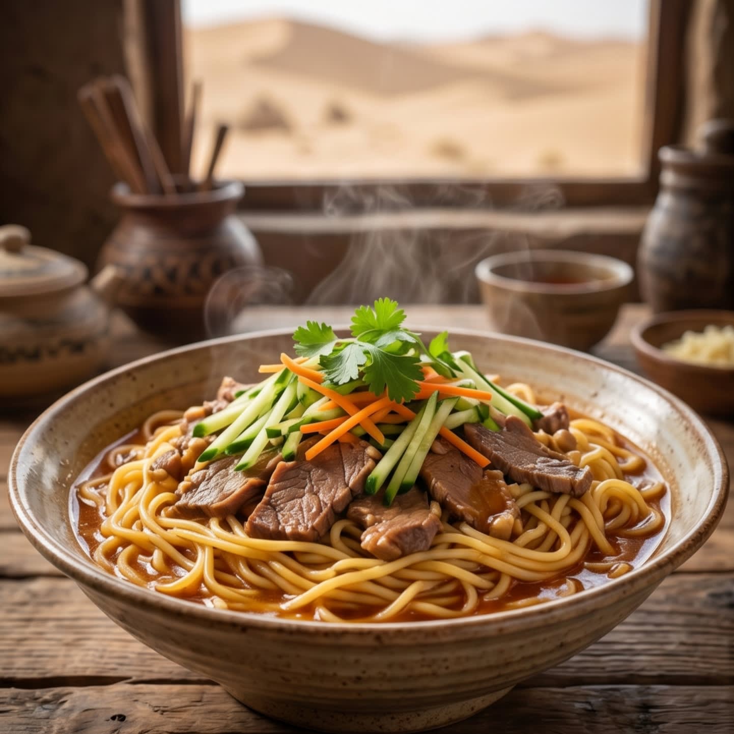 Image 4 - A hearty plate of hand-pulled Yellow Noodles with savory donkey meat