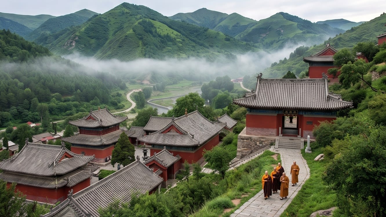 Image 2 - The spiritual landscape of Wutai Mountain nestled in the mist