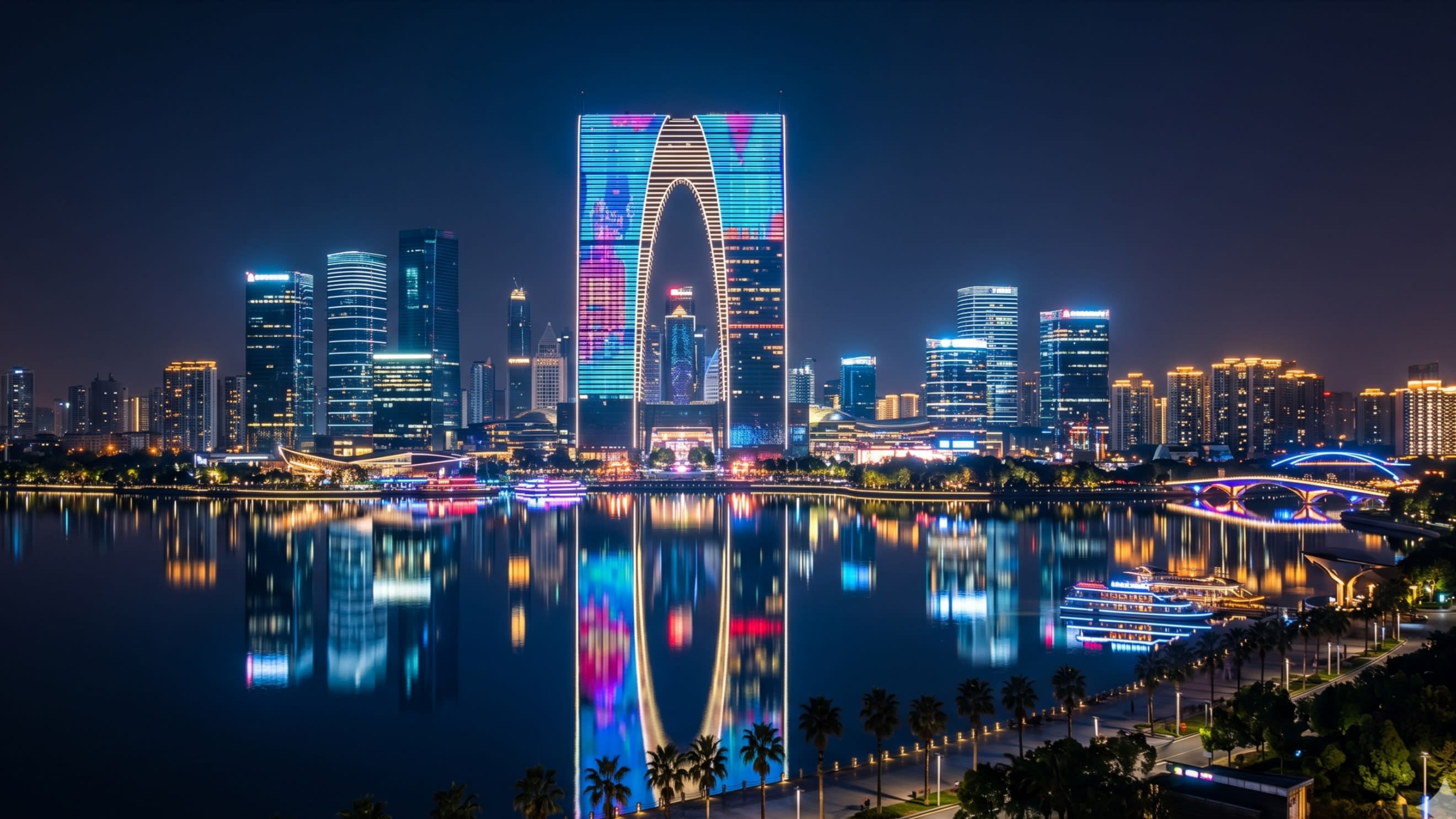 Image 3 - The glowing futuristic skyline of Suzhou Industrial Park at night