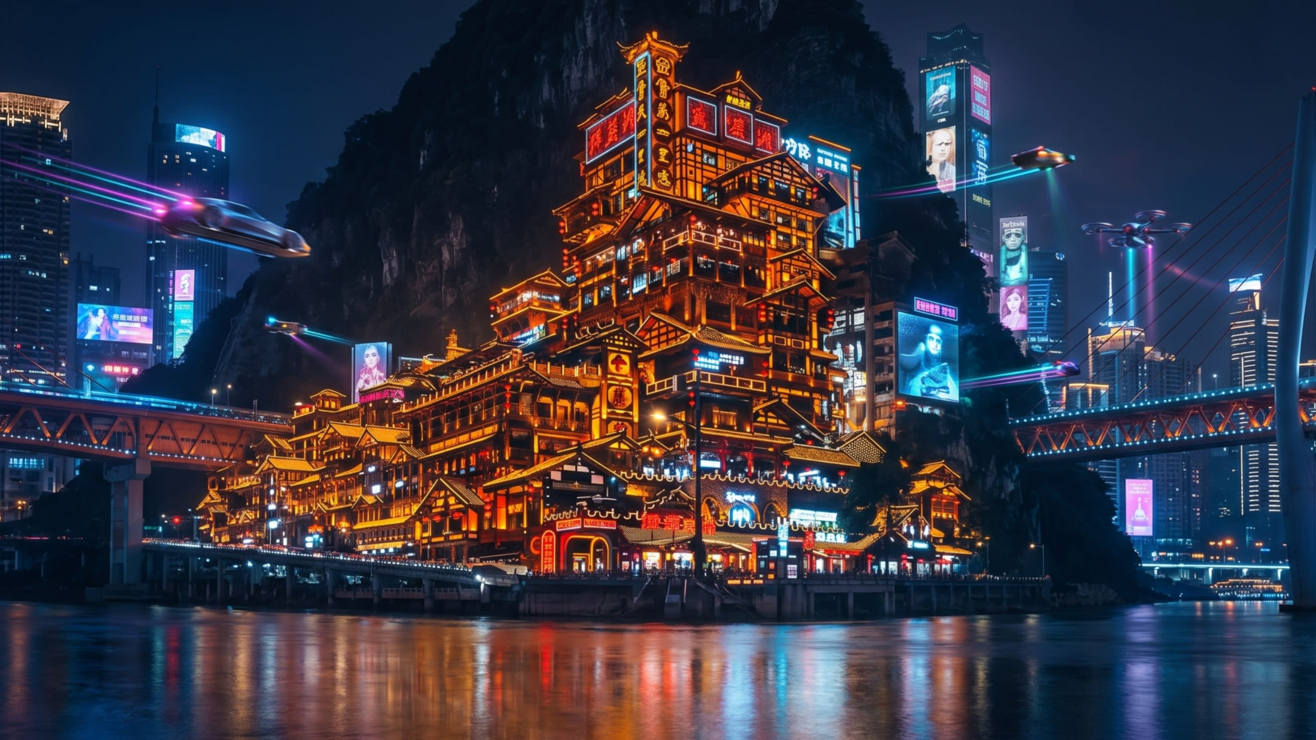 Image 1 - The glowing vertical architecture of Hongya Cave