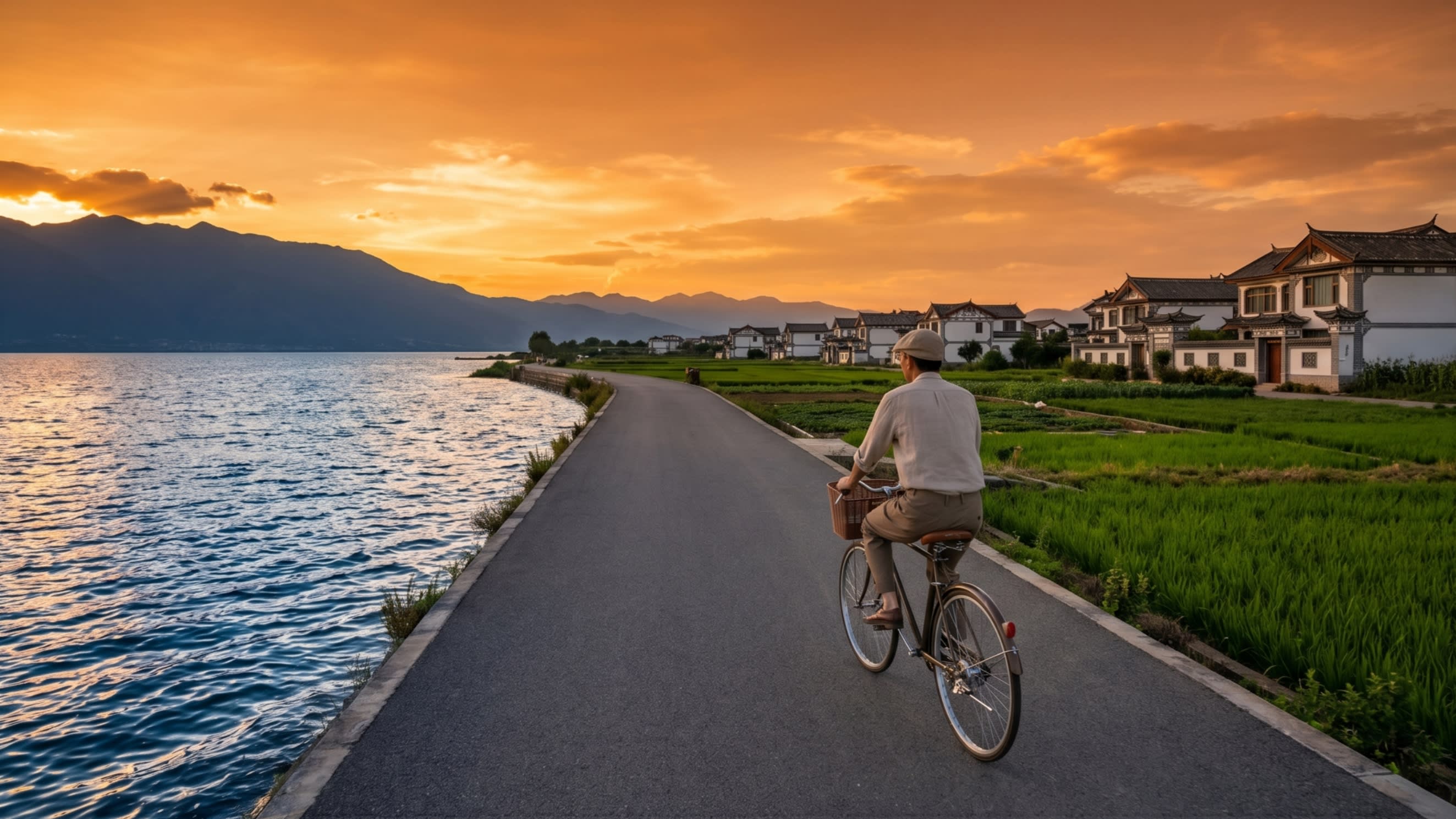 Hero Image - Chasing the sunset on two wheels along the shores of Erhai Lake