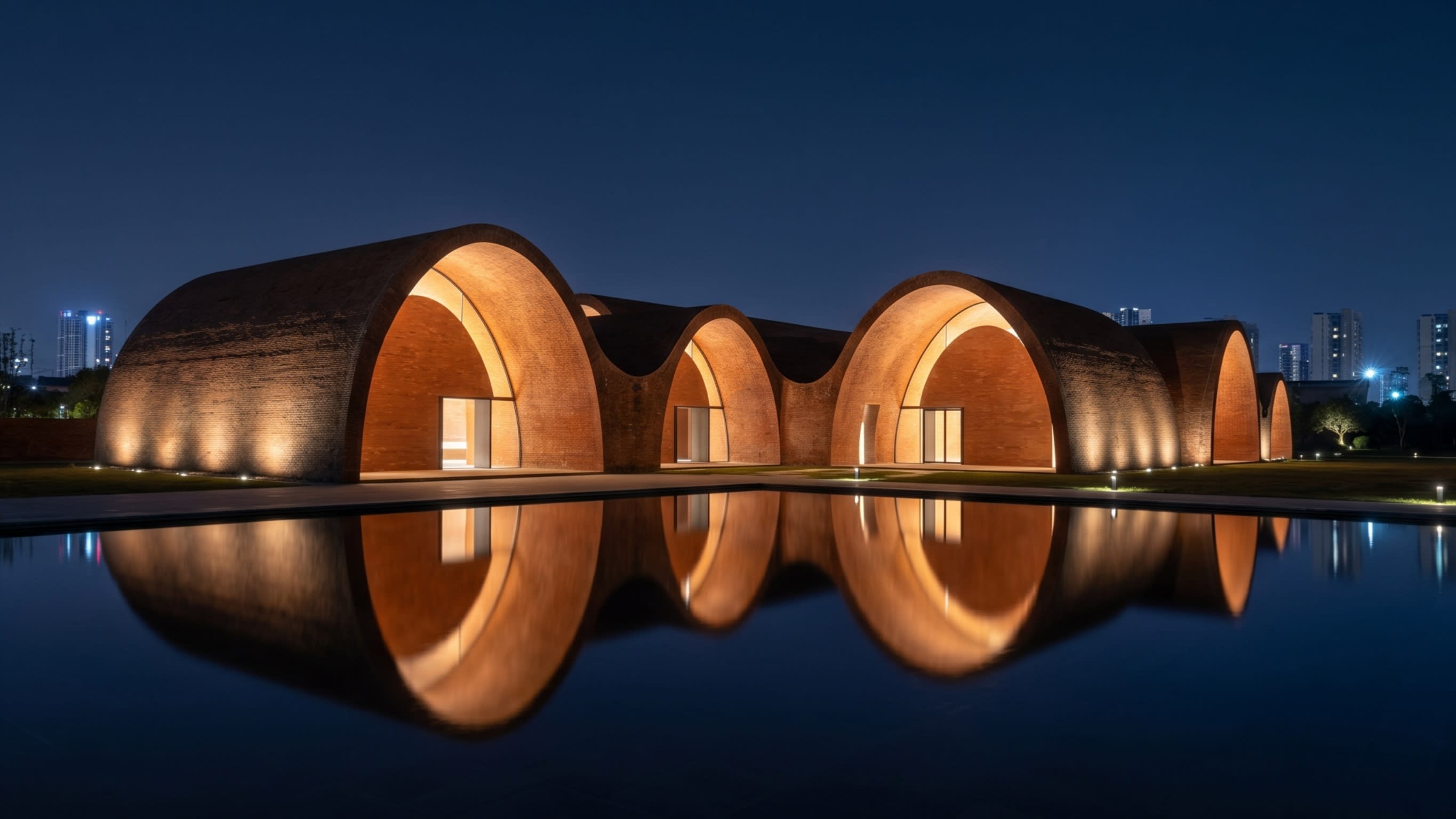 Image 1 - The stunning architecture of the Imperial Kiln Museum glowing like an ancient kiln