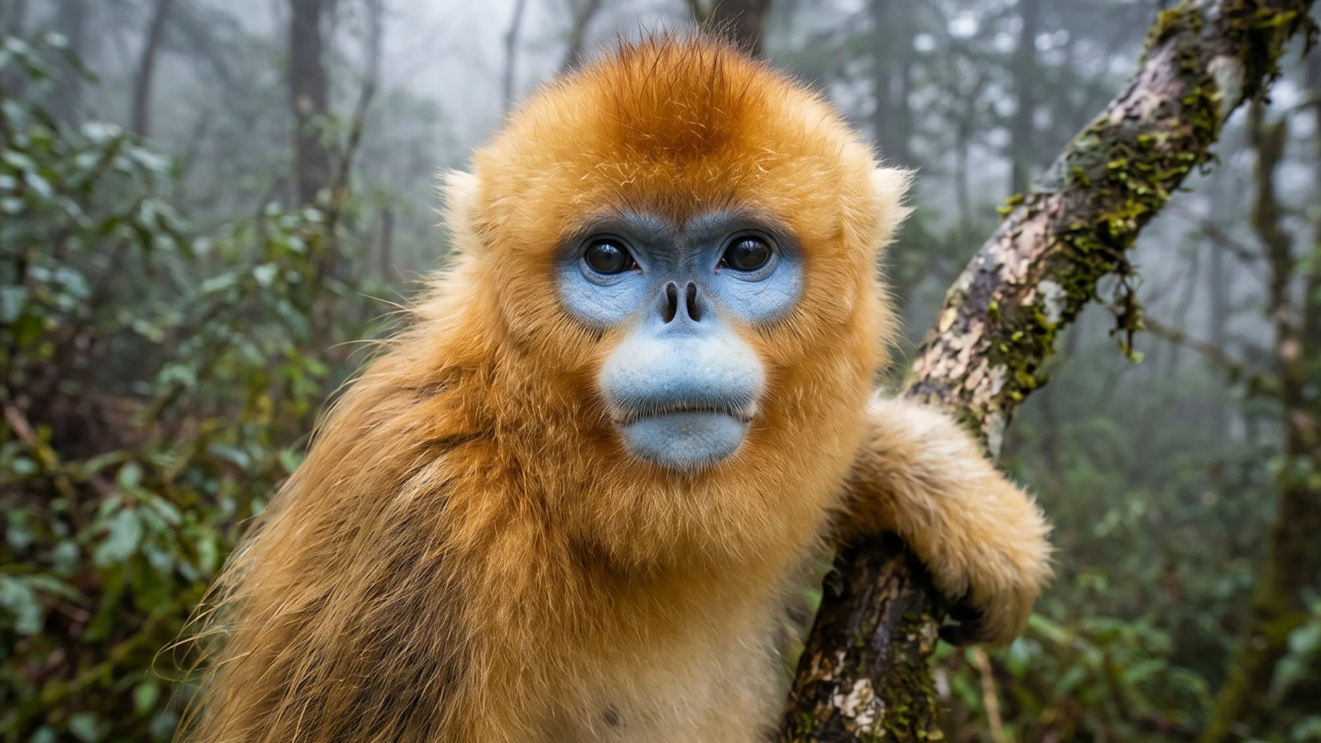 Image 1 - The rare and expressive blue-faced Golden Snub-nosed Monkey