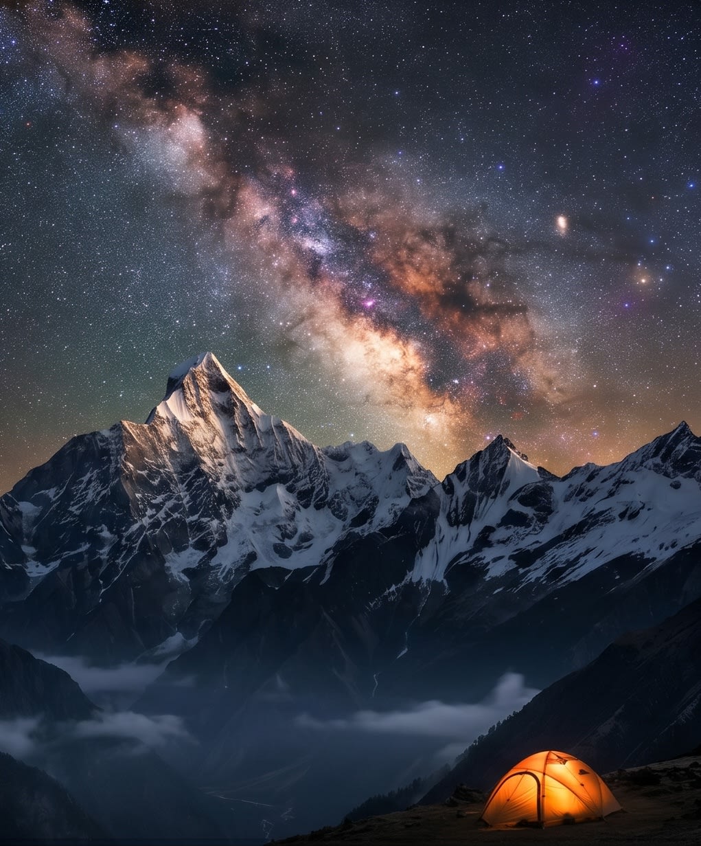 Image 1 - The Milky Way core perfectly framed by the peaks of Mount Siguniang
