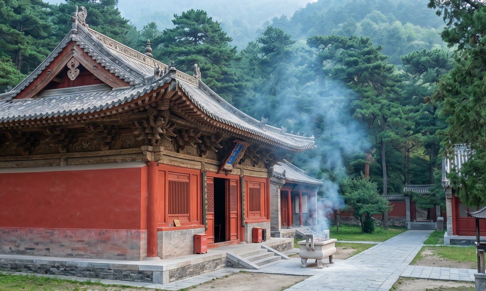 Image 2 - The ancient red walls and stone paths of Mount Wutai's silent morning